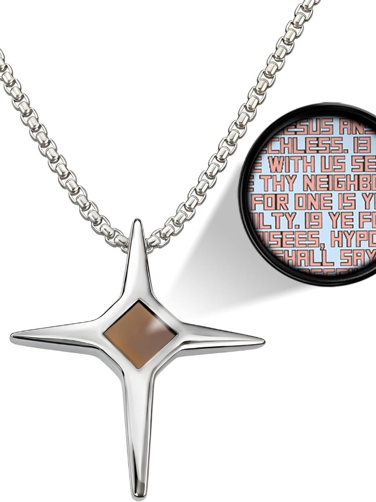 Nano Bible Jewelry - Compass Cross Necklace For Women & Men | Kjv New Testament